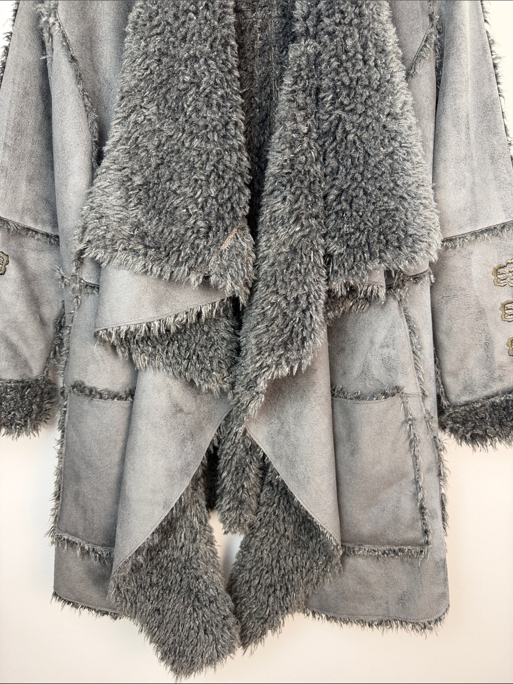 Johnny Was BIYA Shearling Faux Suede Embroidered Coat Hippie Boho XS Long Jacket - Picture 3 of 16